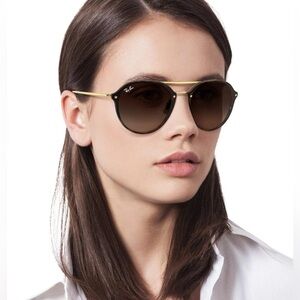 Ray-Ban 4292N Blaze Double Bridge Aviator Sunglasses Havana Brown Gradient Wide